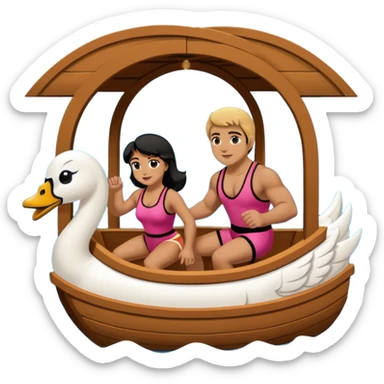 Man and woman WWF 80’s wrestlers riding in a tunnel of love swan boat  sticker