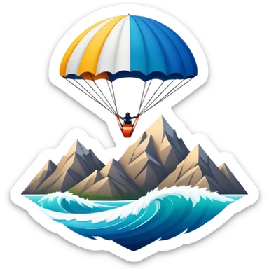 A bold emblem featuring a combination of symbols representing various extreme sports, like a mountain peak, a parachute, and a wave. The design is dynamic and sharp, capturing the thrill and adventure of extreme sports, with a strong, energetic vibe. sticker