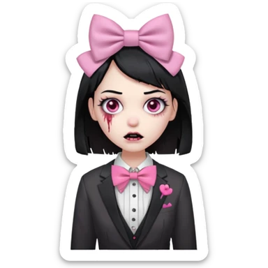 zombie girl,black hair with pink bow tie sticker