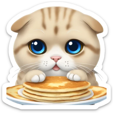 chubby scottish fold with blue eyes eating pancakes sticker
