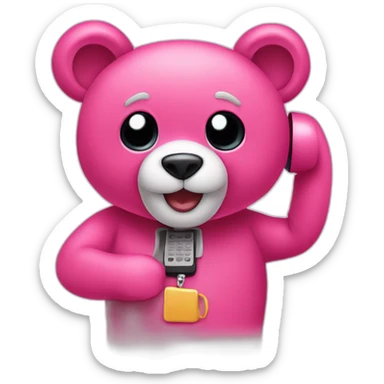 Osito rosa  con un telefono sticker