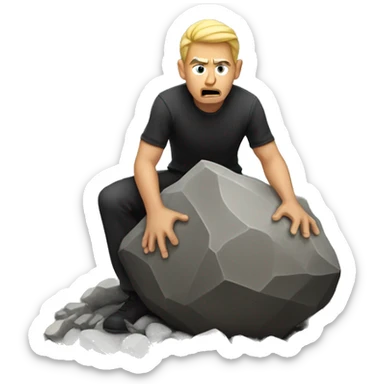 evil man putting a huge rock on a pile sticker