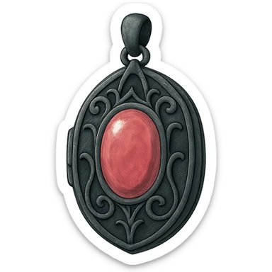 gothic locket, black and pink, ghibli style sticker