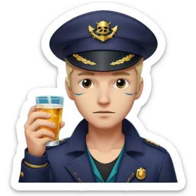 Cyberpunk sea captain with hat man, young - adult , drunk expression sticker