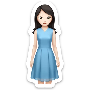 Chinese woman, brown hair, long black hair, pale blue dress sticker