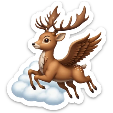 Make a 10 point deer with wings and its flying on a cloud and it is going crazy sticker