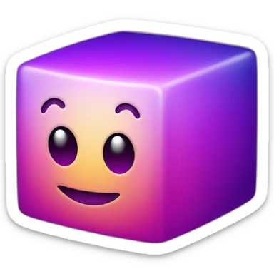 purple gradient smiling cube with 2 hands on its side and 2 legs below with a hat sticker