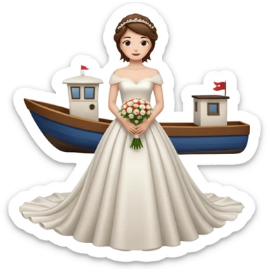 Chica blanca,cuerpo entero, vestido boda cuello barco y cola, pelo castaño,   1 ramo de flores , pelo recogido con mechones sticker