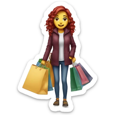 Long Burgundy haired girl, shopaholic, carrying a lot of shopping bags sticker