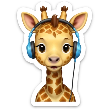 baby giraffe with headphone sticker