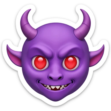 Purple demon emoji with red hearts for eyes,, circular head with horns sticker