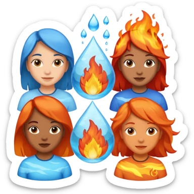Generate 5 girls represented as 5 natural elements one fire , water , sky ,air , water sticker