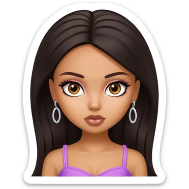 straight dark hair, dark brown eyes, pretty bratz baddie sticker