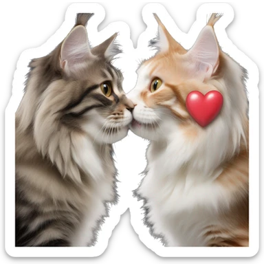 Two Maine coons of different colours kissing with one love heart in front   sticker