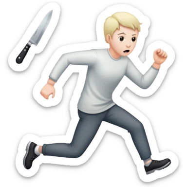 Frightened person sprinting away from a shadow with a knife sticker