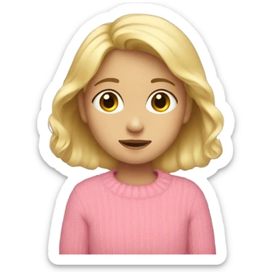 Shy girl with blond Hair and pink sweater sticker