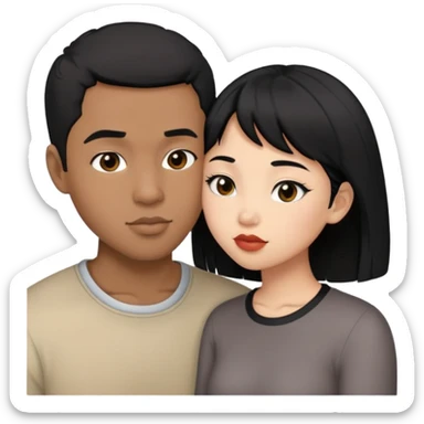 Light skin black man with short black hair kissing asian girl with black hair sticker