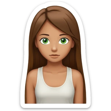 A girl with long brown straight hair, green eyes, and a white tank top; she doesn't have bangs. tan skin sticker