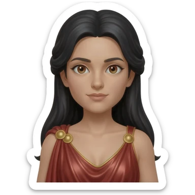 Vesta from Roman Mythology with brown eyes, long black hair, red metallic peplos sticker