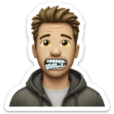 Person who looks bad with a chewing gum in his mouth that bursts sticker