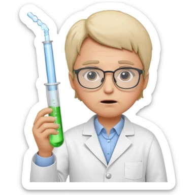 Frowns with Glasses,  Disappointed Scientist: Lab coat, thin glasses, holding test tube, upset expression
 sticker