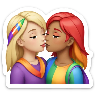Two girls kissing with the gay pride behind  sticker