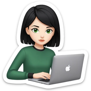 PON UNA NIÑA EN UNA LAPTOP PELINEGRA Y OJI VERDE CON LA ROPA COQUETT Y EL PELO AESTHETIC sticker