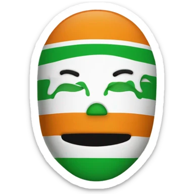 a smily emoji with a green, white and orange virtical stripes balaclava like the irish flag sticker