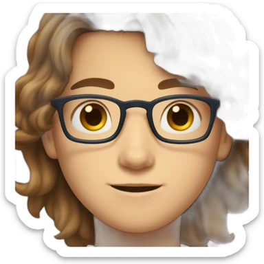 11 year old boy, with blue eyes and brown hair, with glasses as a fortnight charater sticker