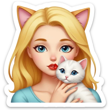 A pretty alternative woman kissing a kitty on the forehead so tenderly sticker