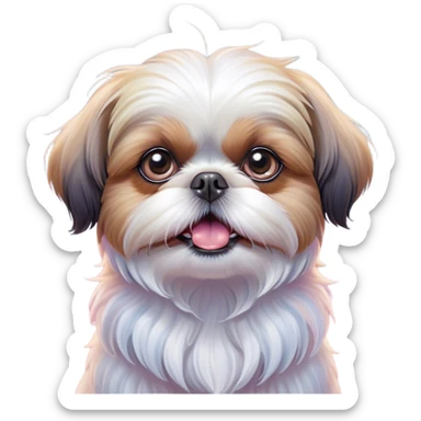 Cinematic Comical Shih Tzu Portrait Emoji, Head cocked with a hilariously exaggerated, shocked expression and twinkling, comically wide eyes, showcasing a fluffy, luxurious fur in soft pastel tones, simplified yet whimsically detailed, glowing with a playful, sassy radiance, high shine, exuding a humorous and cheeky charm, styled with a soft glowing outline, capturing the essence of a Shih Tzu that looks as if it could burst into a fit of playful antics at any moment! sticker