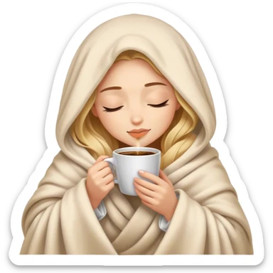 girl inside a blanket sipping coffee eyes closed sticker