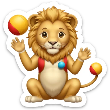 a Circus cute lion juggling two metal ball sticker