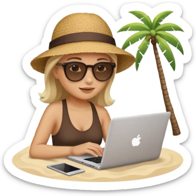 person neutral am laptop und im hintergrund einen strand sticker