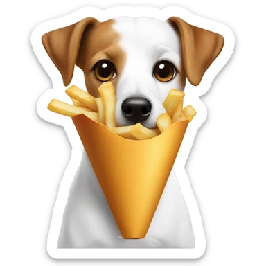 All White Jack Russell Terrier eating fries sticker