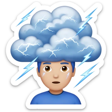Tiny storm cloud exploding above a head, lightning frozen mid-strike sticker