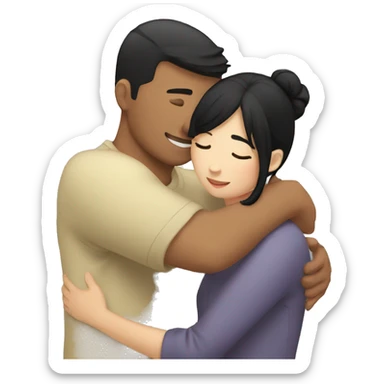 hug to blonde woman and black hair asian man sticker