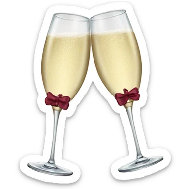 Two glasses of champagne cheering with burgundy bows sticker