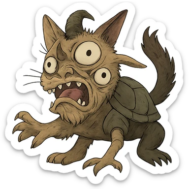 cursed animal hybrid mismatched body parts extra eyes twisted expression disturbing surreal style sticker