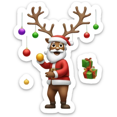 Santa juggling reindeer  sticker