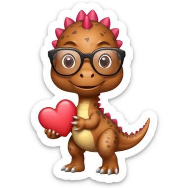 dinosaur in glasses holding hearts sticker