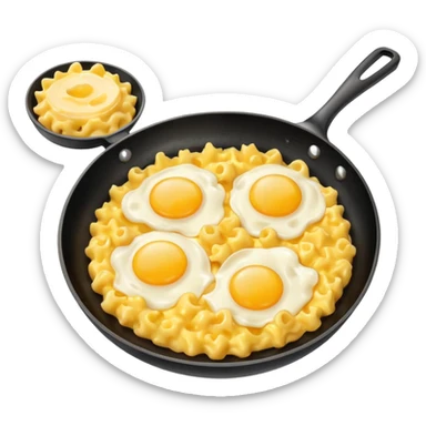 Fried Scrambled eggs and Mac and cheese on a frying pan sticker