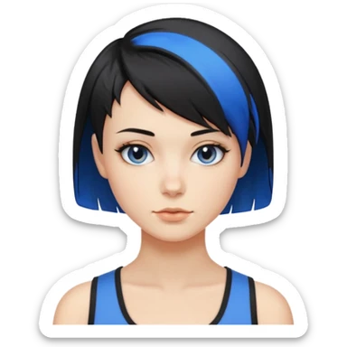 frau freche extreme schwarze Kurzhaarfrisur eine Seite wirklich fast keine Haare andere Seite mit blauer Strähne sticker