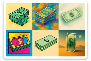 money, illustrated in a variety of creative styles sticker