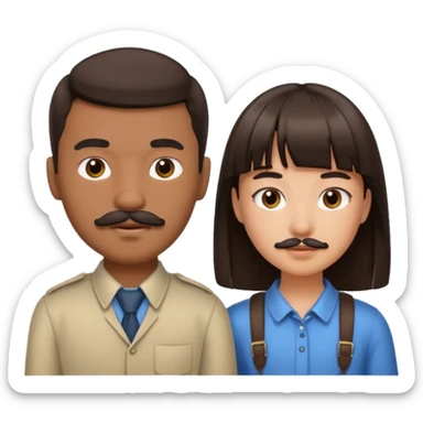 boy with mustache and girl with bangs and dark straight hair sticker