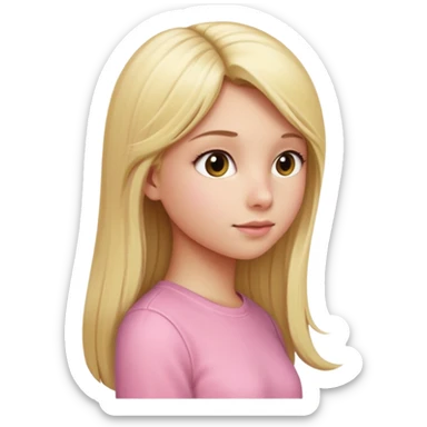 girl in light pink clothes, blonde with long straight hair, side view, apple emoji style, variation 4 sticker