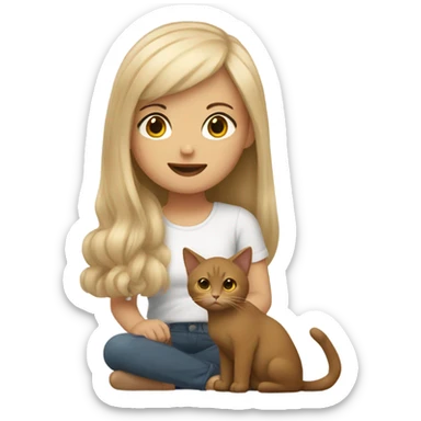 Beige hair girl with brown cat  sticker