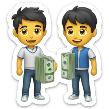 two boys with case money sticker