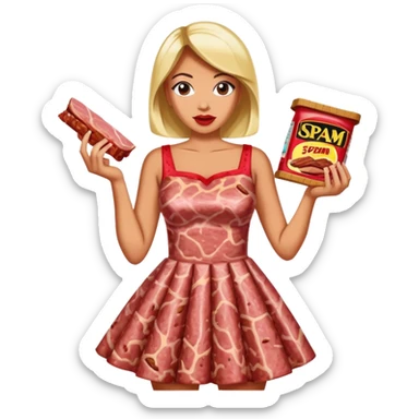 pop art woman with SPAM MEAT dress eating spam sticker