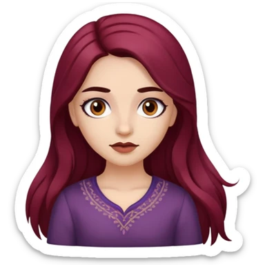 girl with long marsala hair brown eyes black eyebrows and fair skin sticker